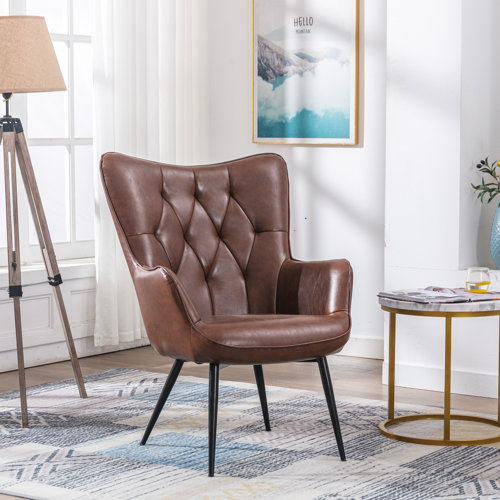 Oliver Aichele 28.7" W Tufted Faux Leather Wingback Chair Wayfair